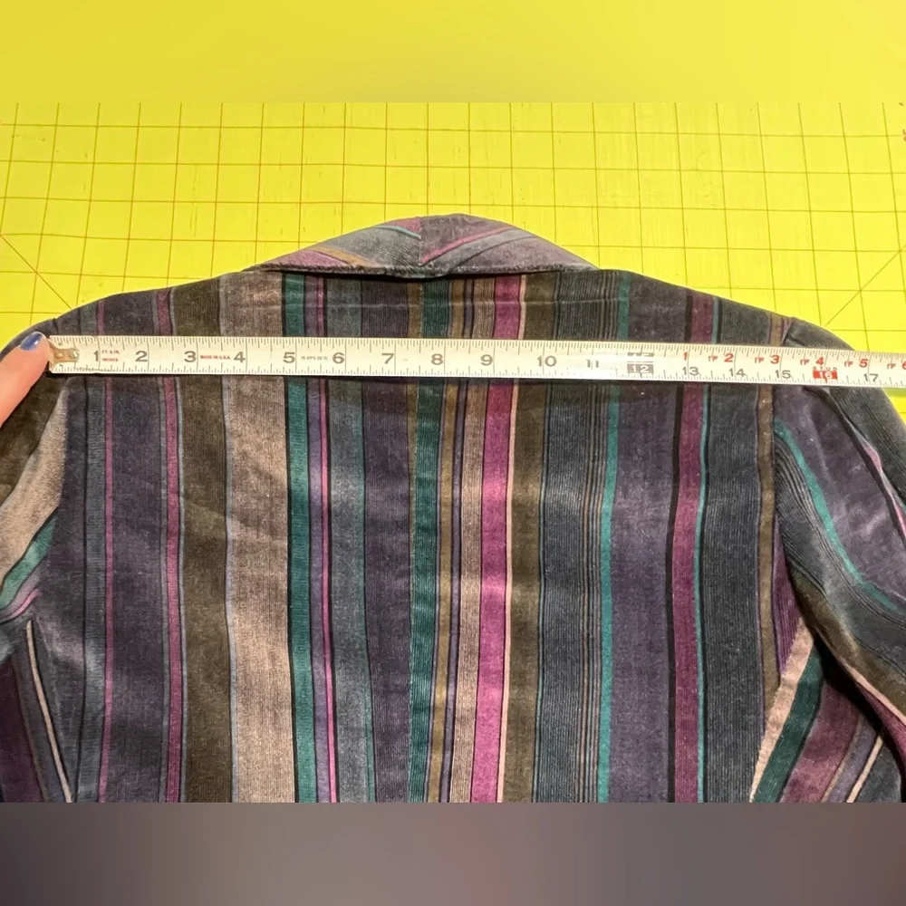 VINTAGE velvet moody jewel tone stripe blazer suit coat womens tailored 80s - Picture 11 of 12